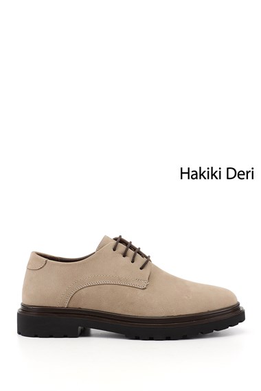 Erkek Kum Nubuk Bağcıklı Hakiki Deri Klasik Ayakkabı