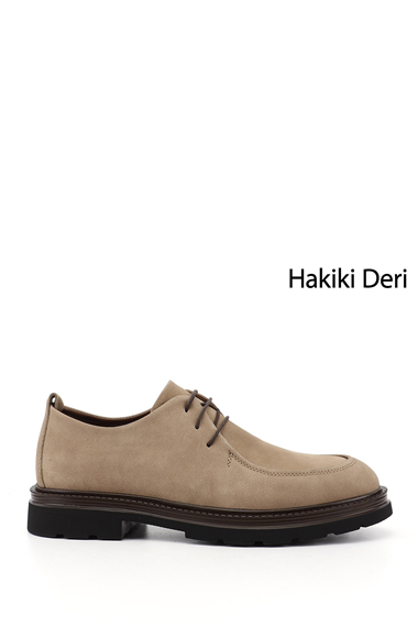 Erkek Kum Nubuk Bağcıklı Hakiki Deri Klasik Ayakkabı