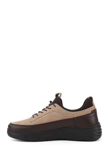 Erkek Kum Nubuk Bağcıklı Hakiki Deri Sneaker