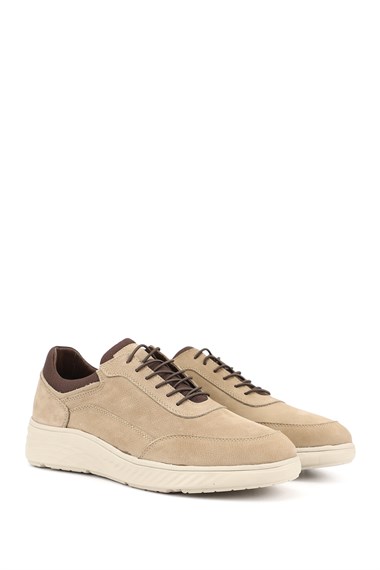 Erkek Kum Nubuk Bağcıklı Hakiki Deri Sneaker
