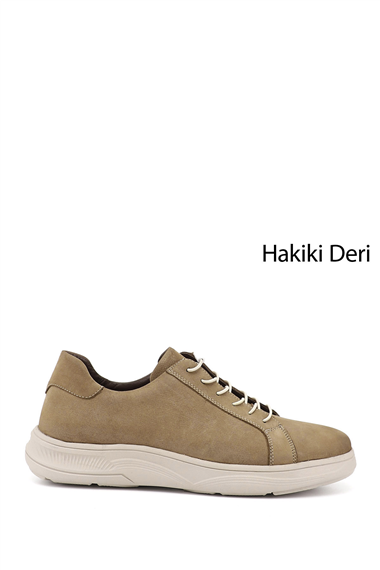 Erkek Kum Nubuk Bağcıklı Hakiki Deri Sneaker