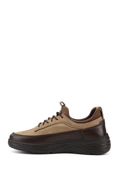 Erkek Kum Nubuk Bağcıklı Hakiki Deri Sneaker