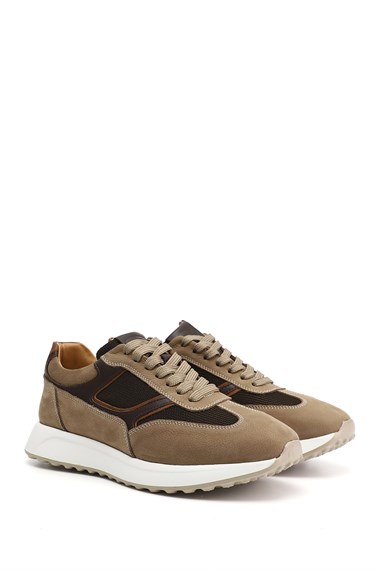 Erkek Kum Süet Bağcıklı Hakiki Deri Sneaker