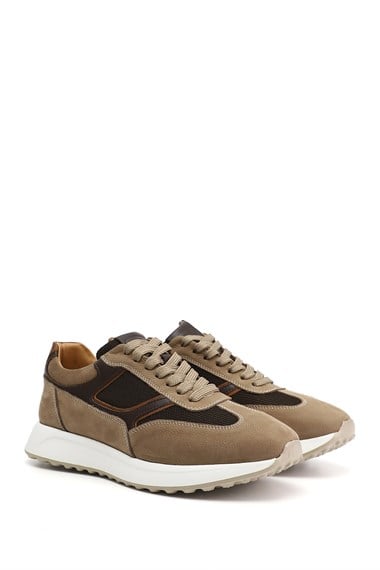 Erkek Kum Süet Bağcıklı Hakiki Deri Sneaker