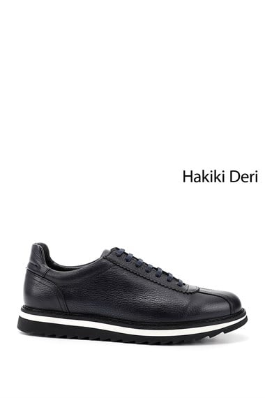 Mens Navy Blue Antique Laced Genuine Leather Comfort Sneaker