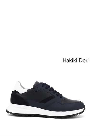 Erkek Lacivert Antik Bağcıklı Hakiki Deri Comfort Sneaker