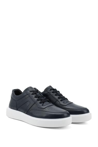 Erkek Lacivert Antik Bağcıklı Hakiki Deri Comfort Sneaker