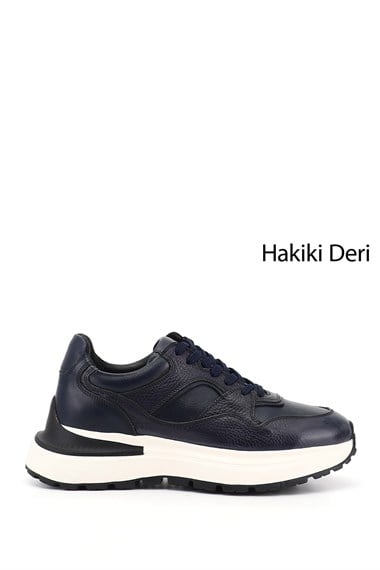 Erkek Lacivert Antik Bağcıklı Hakiki Deri Comfort Sneaker