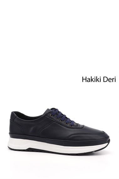 Mens Navy Blue Antique Laced Genuine Leather Comfort Sneaker