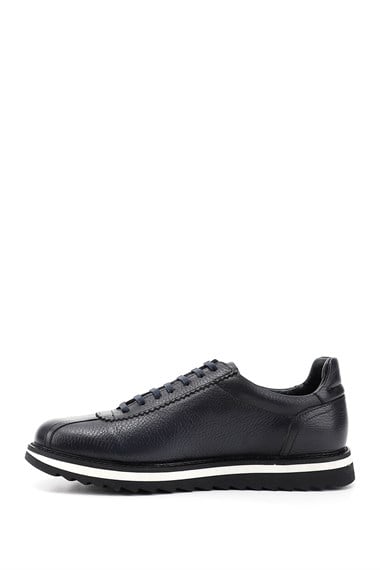 Mens Navy Blue Antique Laced Genuine Leather Comfort Sneaker
