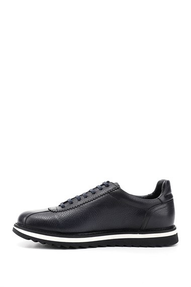 Mens Navy Blue Antique Laced Genuine Leather Comfort Sneaker