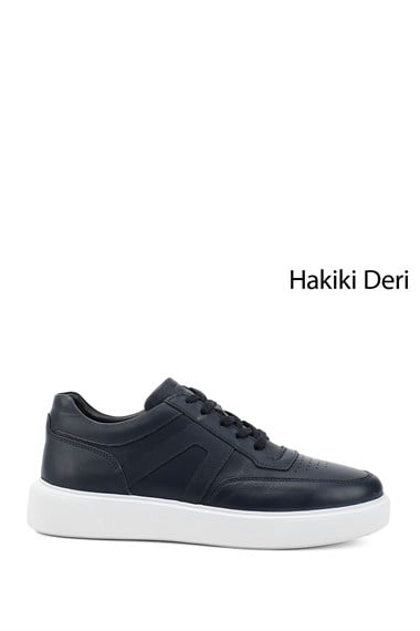 Mens Dark Blue Antique Laced Genuine Leather Comfort Sneaker