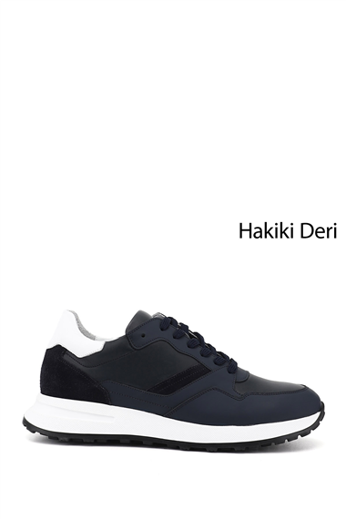 Erkek Lacivert Antik Bağcıklı Hakiki Deri Comfort Sneaker