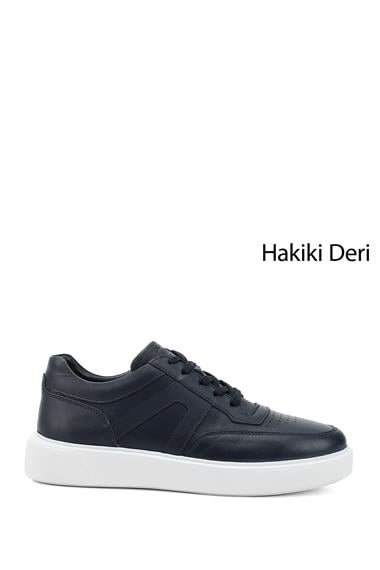 Erkek Lacivert Antik Bağcıklı Hakiki Deri Comfort Sneaker