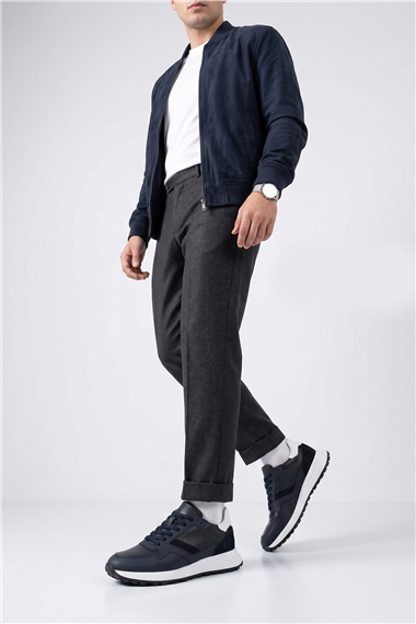 Erkek Lacivert Antik Bağcıklı Hakiki Deri Comfort Sneaker