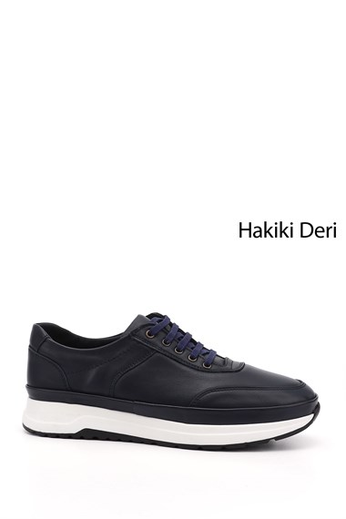 Erkek Lacivert Antik Bağcıklı Hakiki Deri Comfort Sneaker
