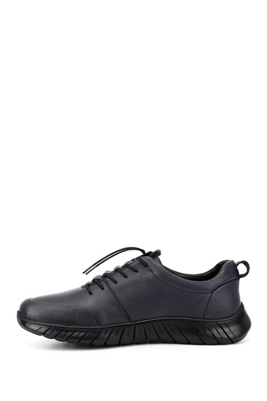 Mens Navy Blue Antique Lace-up Rubber Sole Genuine Leather Sneaker