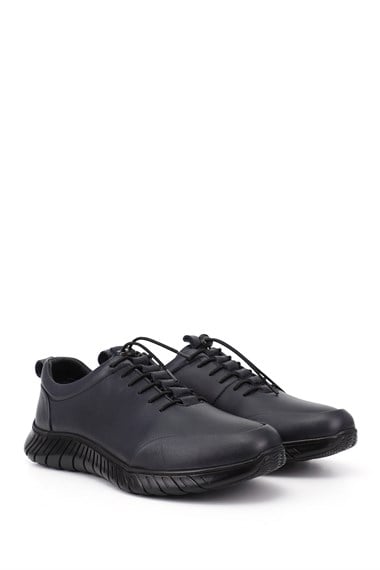 Mens Navy Blue Antique Lace-up Rubber Sole Genuine Leather Sneaker