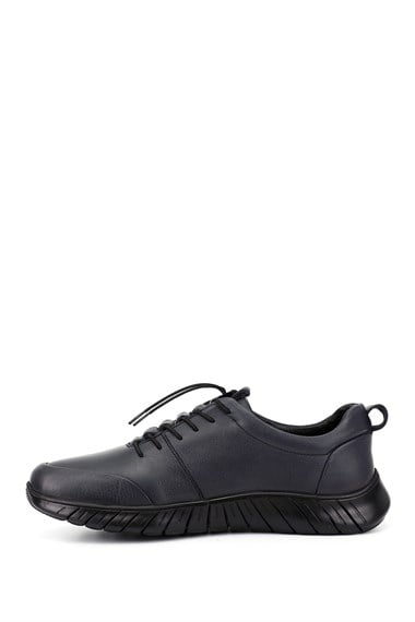 Erkek Lacivert Antik Bağcıklı Kauçuk Taban Hakiki Deri Sneaker