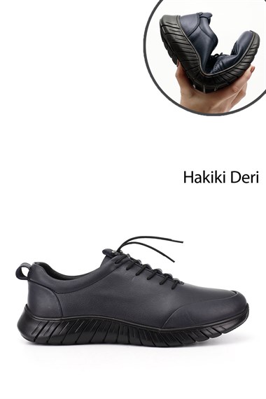 Mens Navy Blue Antique Lace-up Rubber Sole Genuine Leather Sneaker