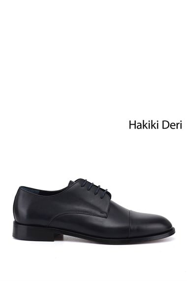 Erkek Lacivert Antik Bağcıklı Kösele Taban Hakiki Deri Klasik Ayakkabı