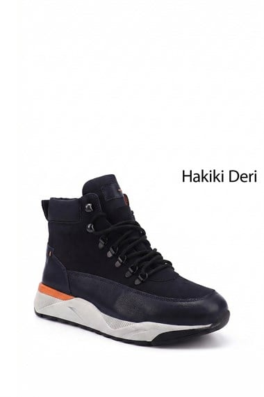 Erkek Lacivert Antik Bağcıklı Spor Hakiki Deri Ourdoor Bot