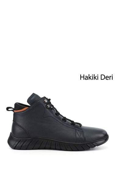 Erkek Lacivert Antik Fermuarlı Hakiki Deri Outdoor Bot