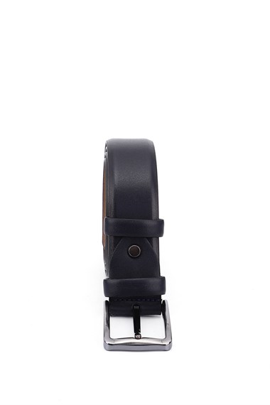 Erkek Lacivert Antik Hakiki Deri 3,5 Cm Klasik Kemer