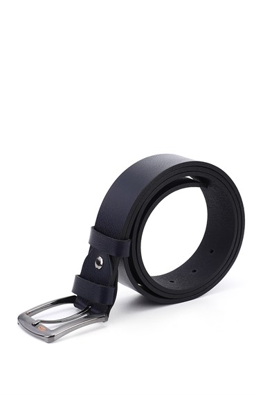 Erkek Lacivert Antik Hakiki Deri 4 Cm Kot Kemeri