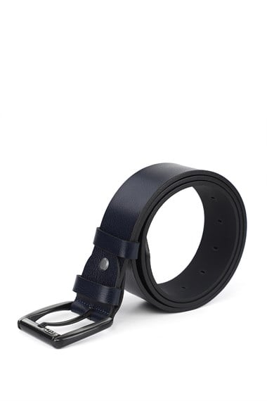 Erkek Lacivert Antik Hakiki Deri 4 Cm Kot Kemeri