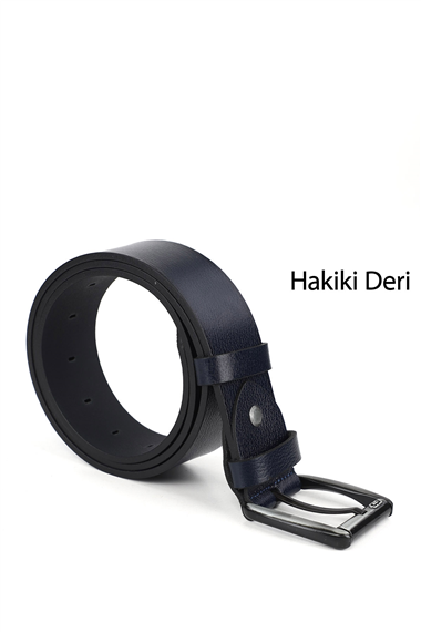 Erkek Lacivert Antik Hakiki Deri 4 Cm Kot Kemeri