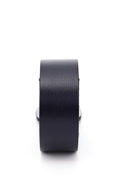 Erkek Lacivert Antik Hakiki Deri 4 Cm Kot Kemeri