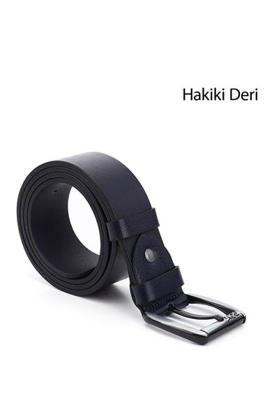 Erkek Lacivert Antik Hakiki Deri 4 Cm Kot Kemeri