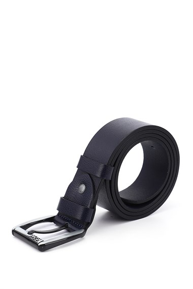 Erkek Lacivert Antik Hakiki Deri 4 Cm Kot Kemeri