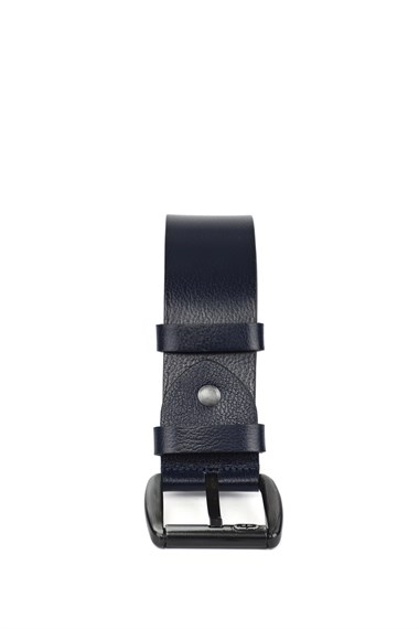 Mens Navy Blue Antique Genuine Leather 4 Cm Denim Belt