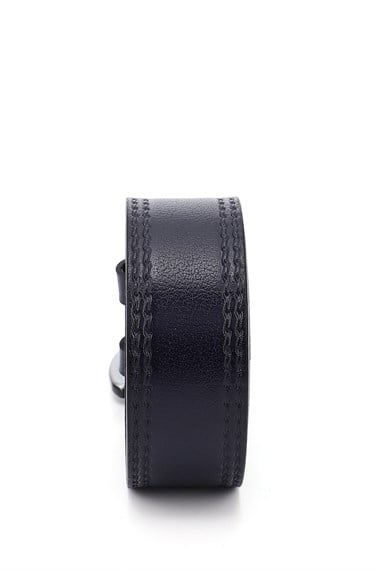 Erkek Lacivert Antik Hakiki Deri 4 Cm Dikişli Kot Kemeri