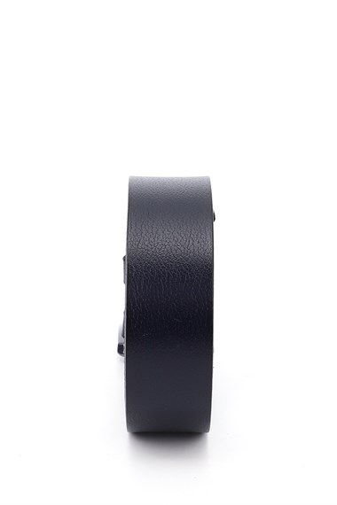 Erkek Lacivert Antik Hakiki Deri 4 Cm Kot Kemeri