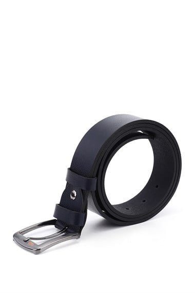Erkek Lacivert Antik Hakiki Deri 4 Cm Kot Kemeri