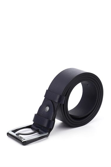 Erkek Lacivert Antik Hakiki Deri 4 Cm Kot Kemeri