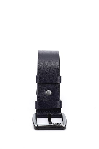 Erkek Lacivert Antik Hakiki Deri 4 Cm Kot Kemeri