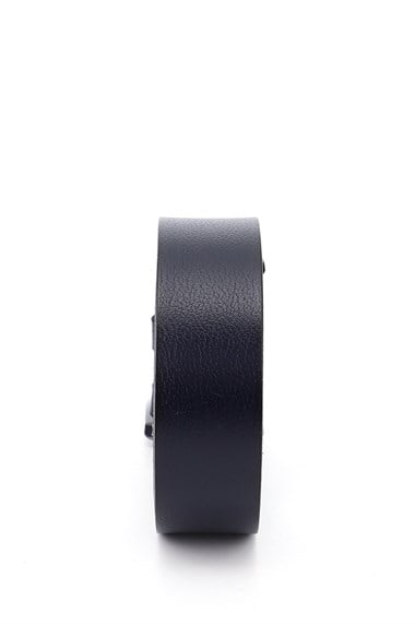 Erkek Lacivert Antik Hakiki Deri 4 Cm Kot Kemeri