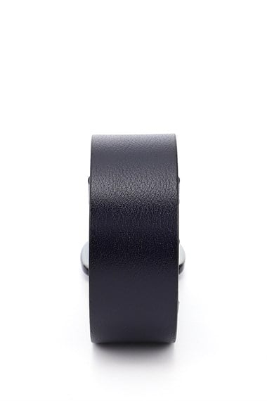Erkek Lacivert Antik Hakiki Deri 4 Cm Kot Kemeri