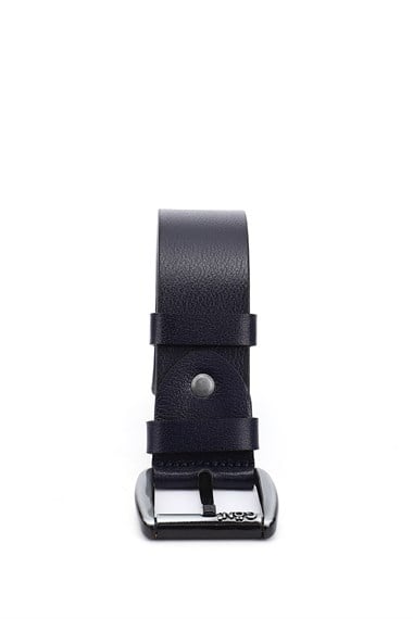 Erkek Lacivert Antik Hakiki Deri 4 Cm Kot Kemeri