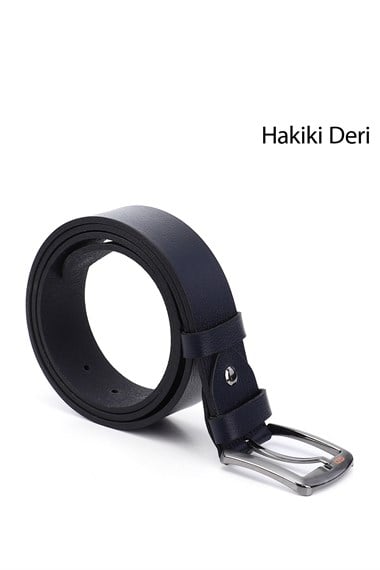 Mens Navy Blue Antique Genuine Leather 4cm Denim Belt