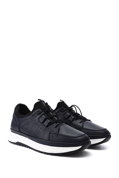 Erkek Lacivert Antik Likralı Lastik Bağcıklı Hakiki Deri Comfort Sneaker