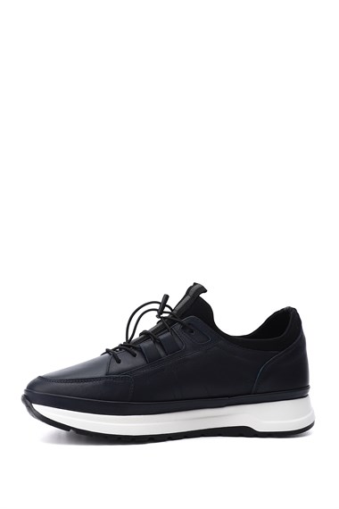 Erkek Lacivert Antik Likralı Lastik Bağcıklı Hakiki Deri Comfort Sneaker