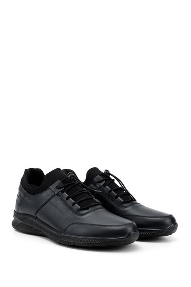 Mens Navy Blue Lace-Up Genuine Leather Comfort Sneaker