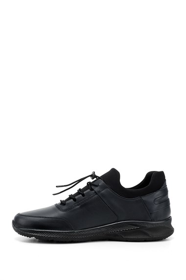 Mens Navy Blue Lace-Up Genuine Leather Comfort Sneaker