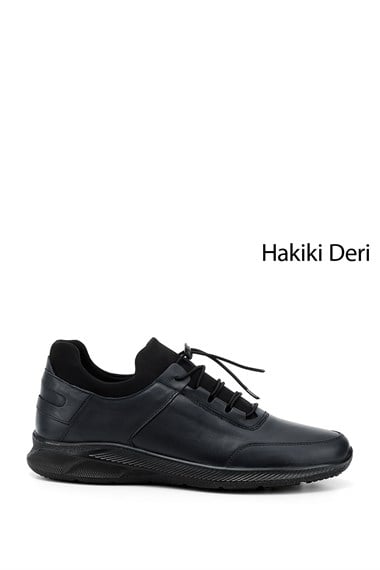 Mens Navy Blue Lace-Up Genuine Leather Comfort Sneaker