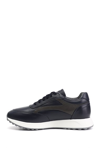 Erkek Lacivert Bağcıklı Hakiki Deri Sneaker